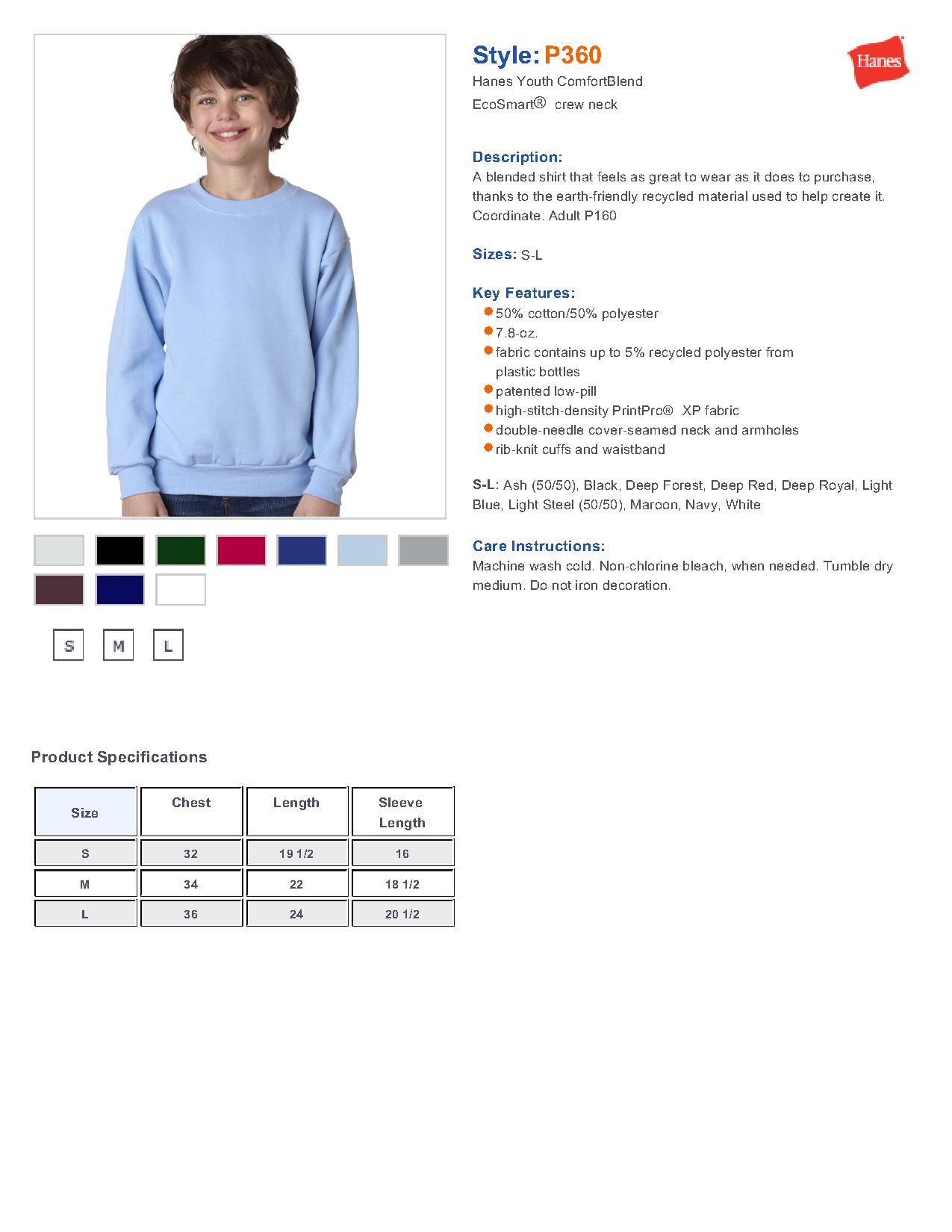 Hanes P360 - Youth EcoSmart® Crewneck Sweatshirt $8.70 - Sweatshirts