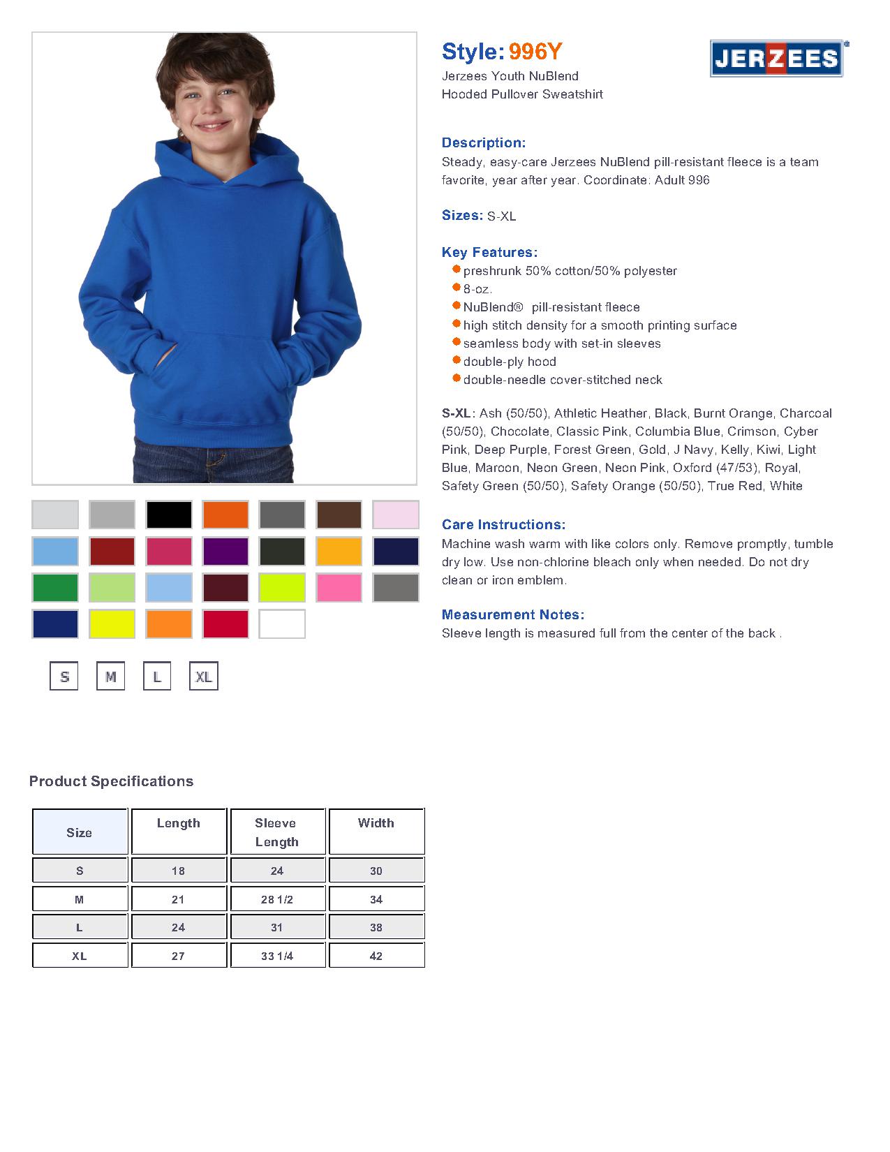 Hoodie Size Chart Youth
