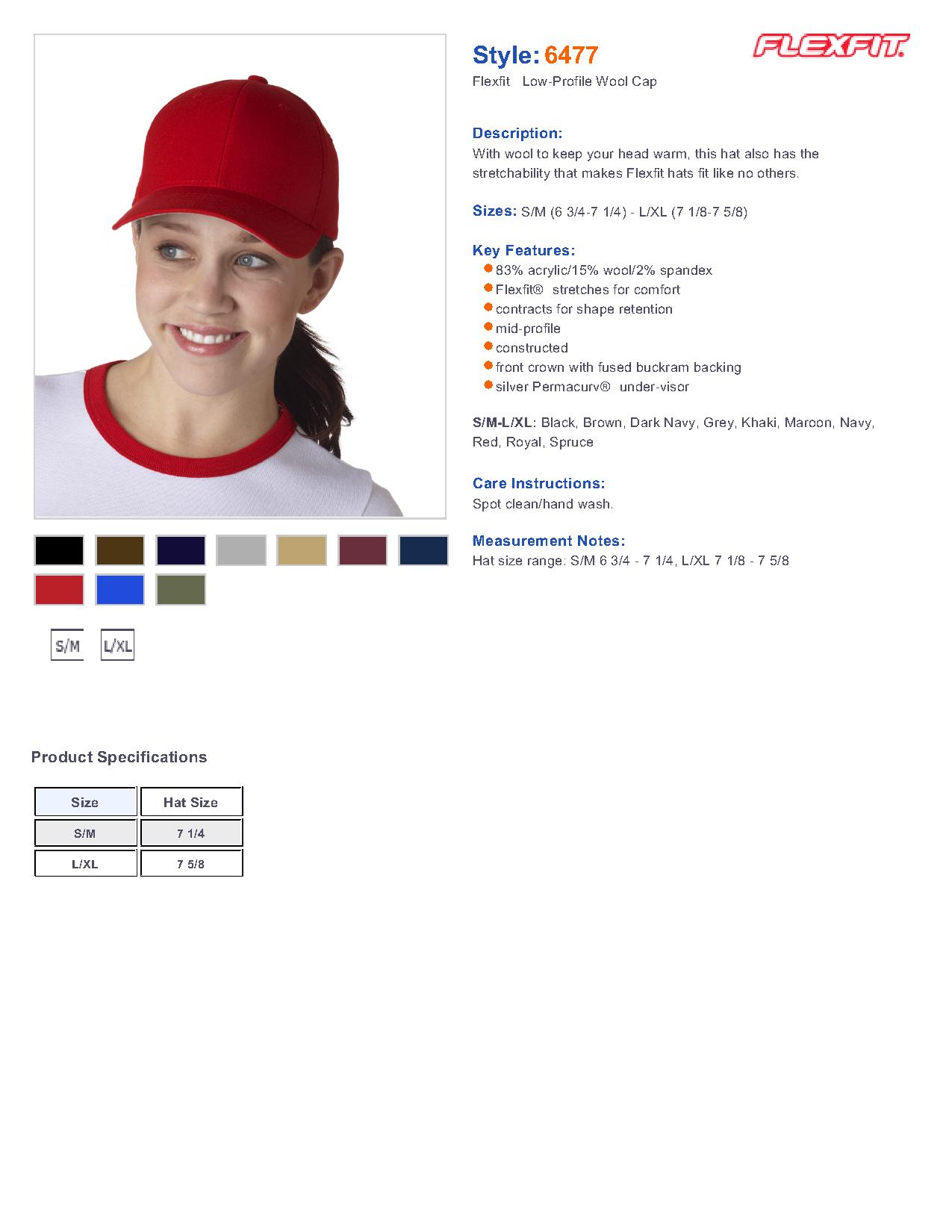 Flexfit 6477 - Adult Wool Blend Cap $8.40 - Headwear