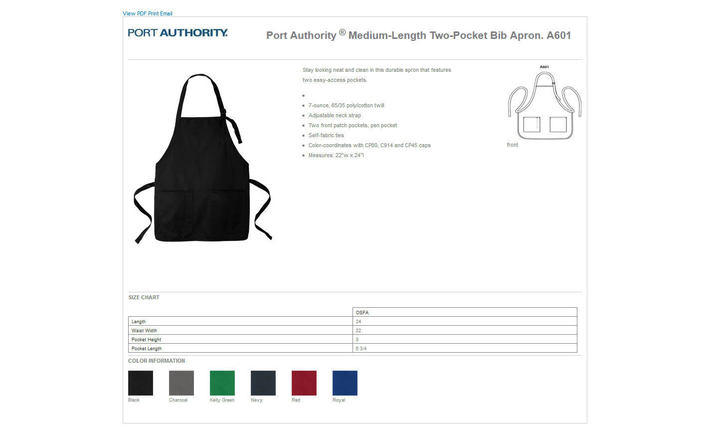 Port Authority A601 - Medium-Length Two-Pocket Bib Apron $8.57 - Accessories